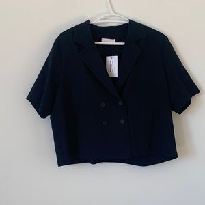 Oak + Fort Black Short Sleeve Cropped Blazer